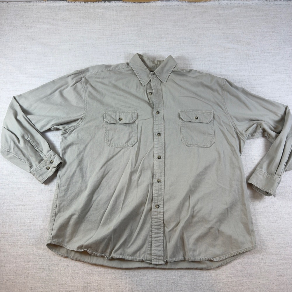 Wrangler Mens 2X Khaki Tan Cotton Twill Long Sleeve Button Down Work Shirt